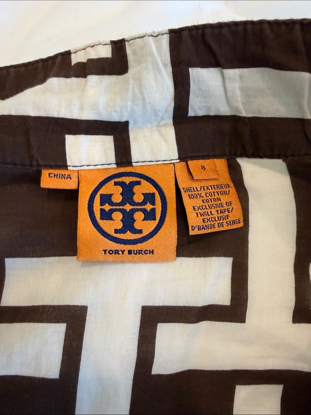 Tory Burch Brown and White Geometric V-Neck Tunic - Picture 8 of 8